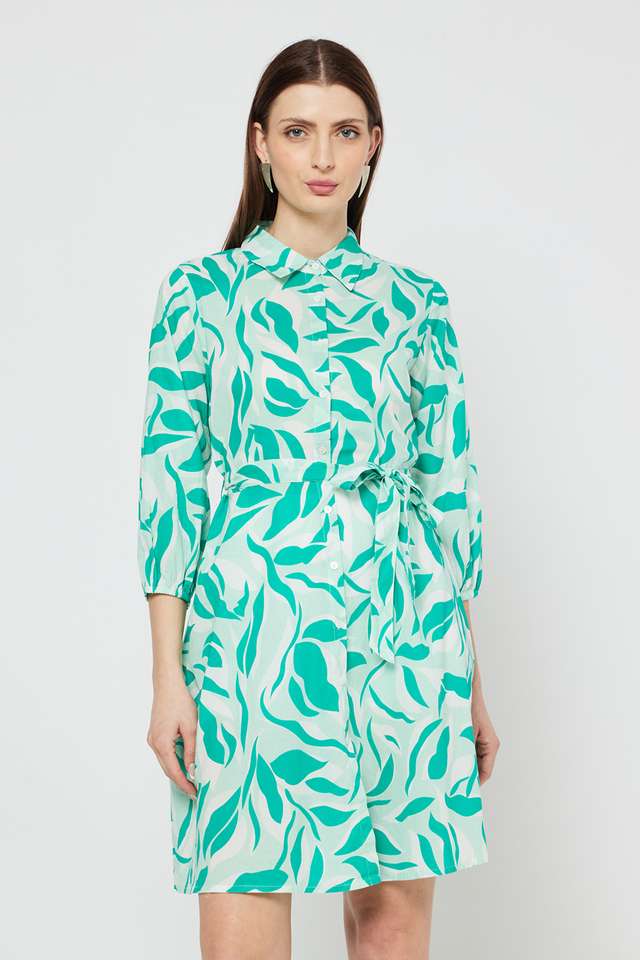 Printed-Collared-Cotton-Women-s-Knee-Length-Dress
