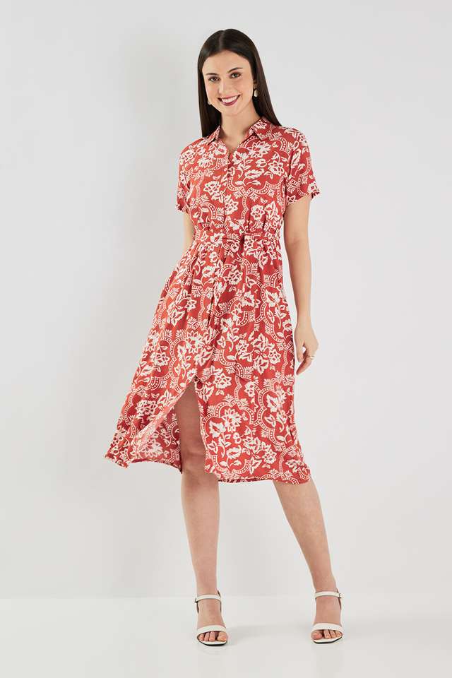 Printed-Collared-Viscose-Women-s-Calf-Length-Dress