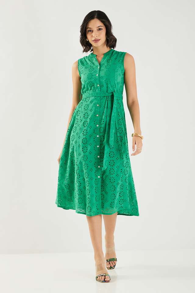 Solid-V-Neck-Cotton-Women-s-Calf-Length-Dress