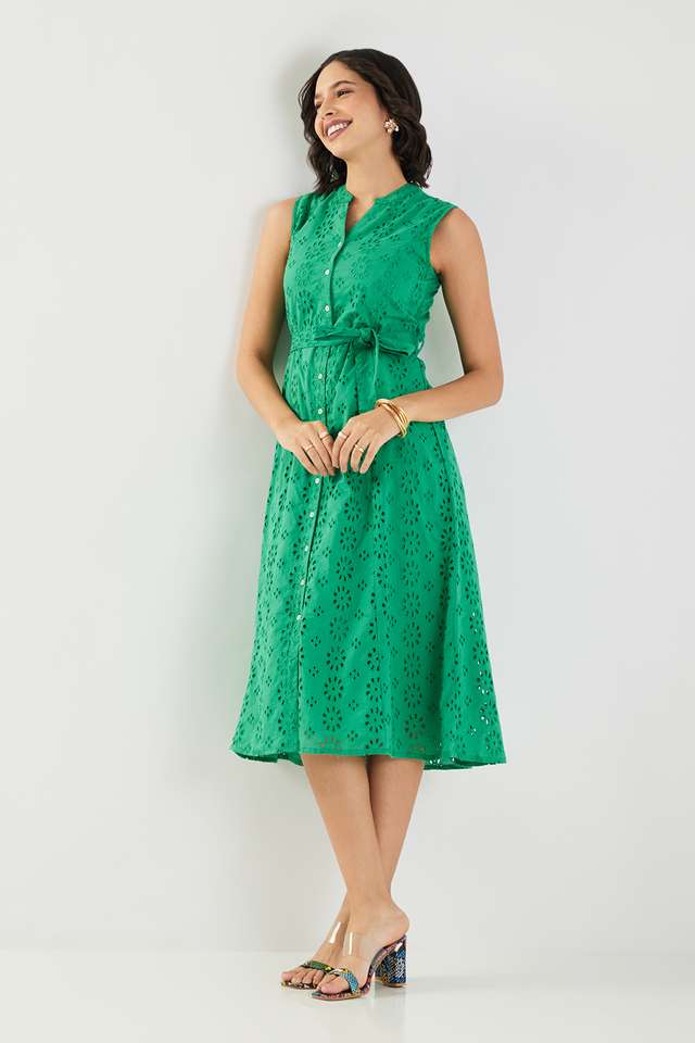 Solid-V-Neck-Cotton-Women-s-Calf-Length-Dress