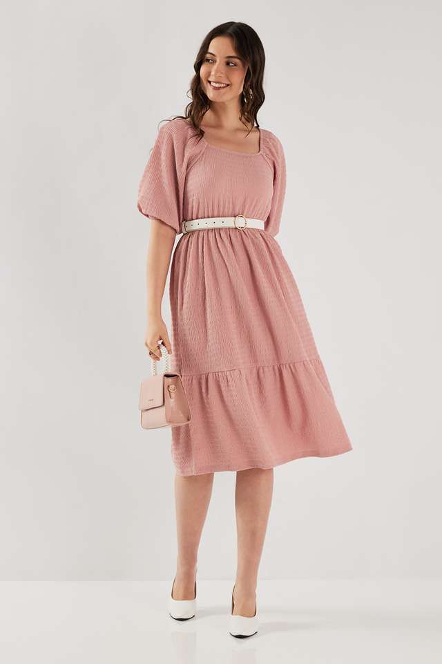 Textured-Blended-Fabric-Square-Neck-Women-s-Midi-Dress
