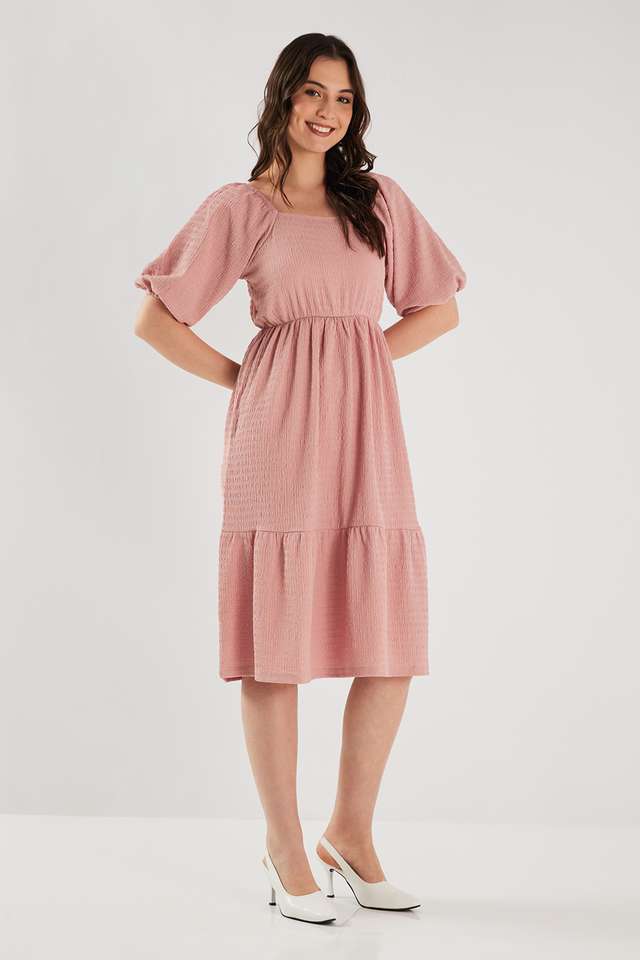 Textured-Blended-Fabric-Square-Neck-Women-s-Midi-Dress