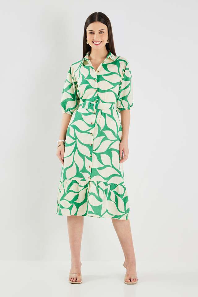 Printed-Collared-Cotton-Women-s-Calf-Length-Dress