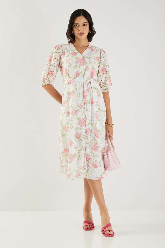Printed-V-Neck-Cotton-Women-s-Calf-Length-Dress