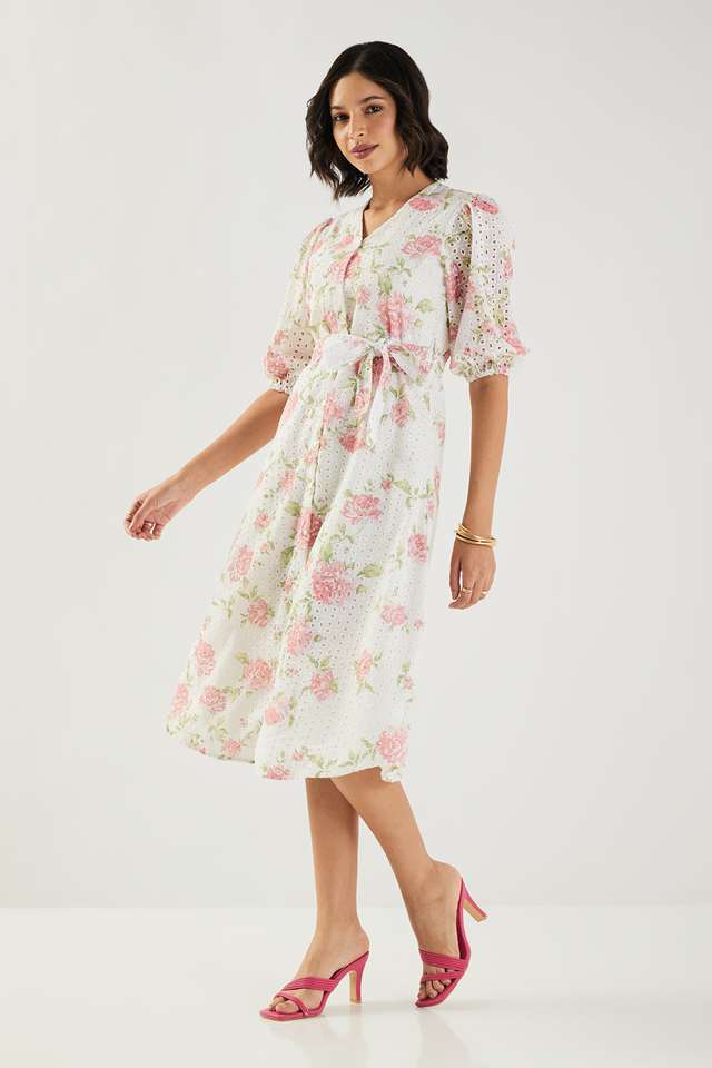 Printed-V-Neck-Cotton-Women-s-Calf-Length-Dress