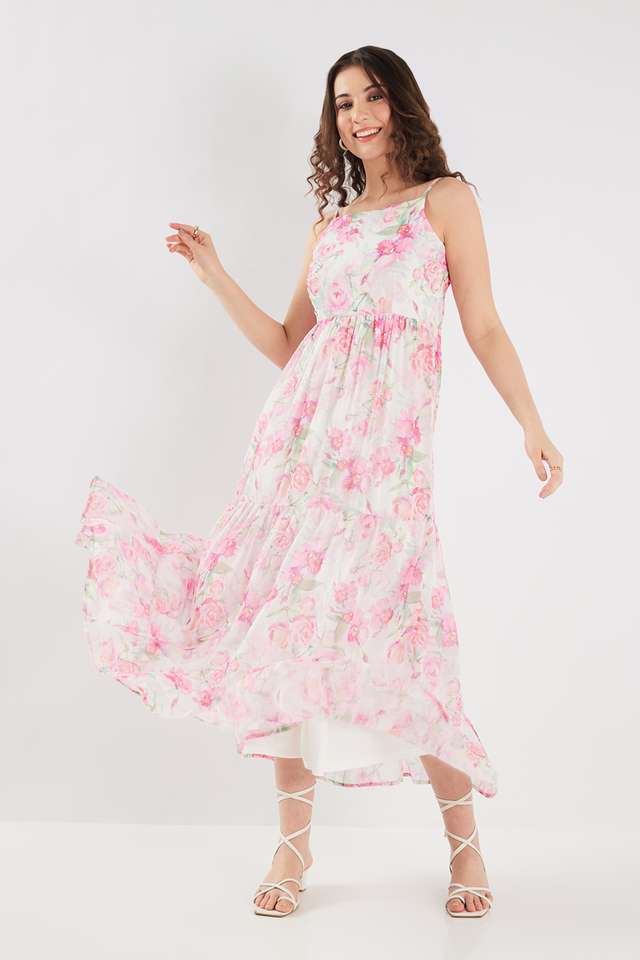Printed-Square-Neck-Polyester-Women-s-Full-Length-Tiered-Dress