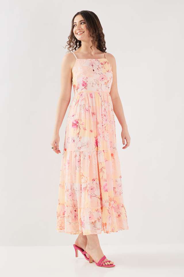 Printed-Square-Neck-Polyester-Women-s-Full-Length-Tiered-Dress
