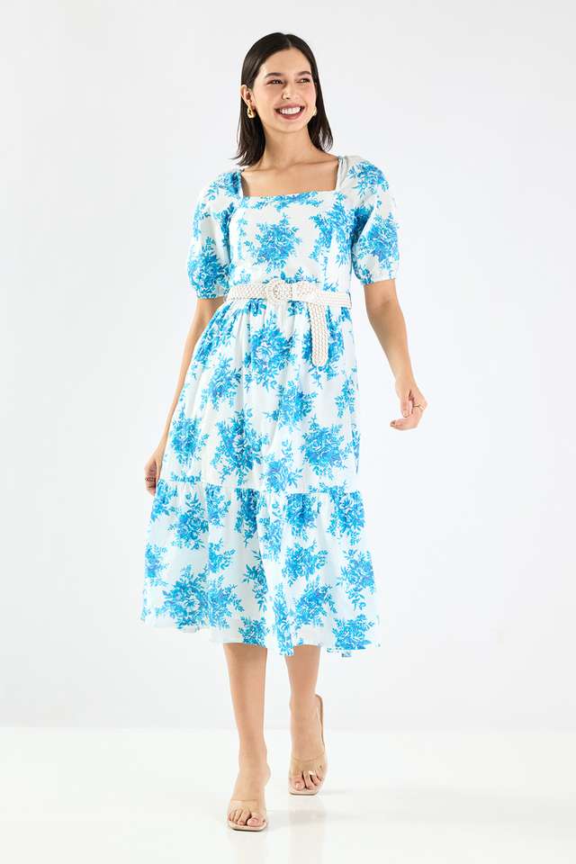 Printed-Square-Neck-Cotton-Women-s-Calf-Length-Dress