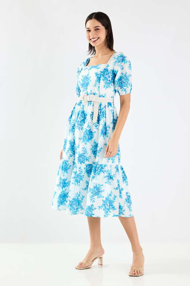 Printed-Square-Neck-Cotton-Women-s-Calf-Length-Dress