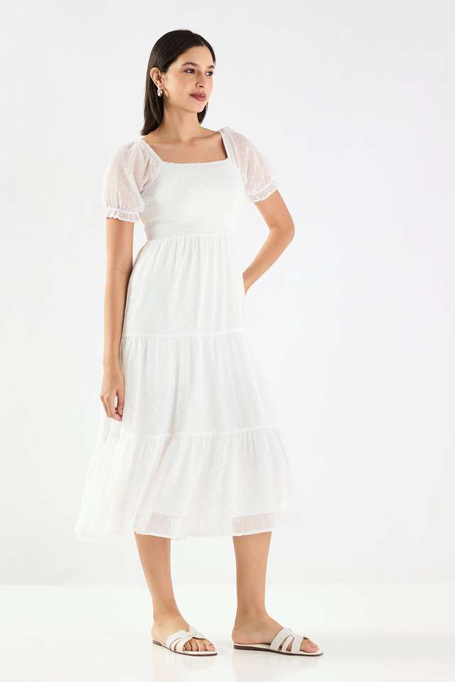 Printed-Square-Neck-Polyester-Women-s-Calf-Length-Tiered-Dress