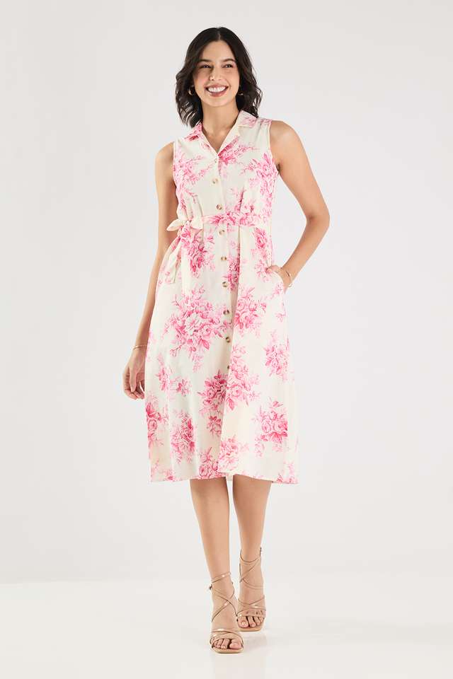 Printed-Collared-Cotton-Women-s-Calf-Length-Dress