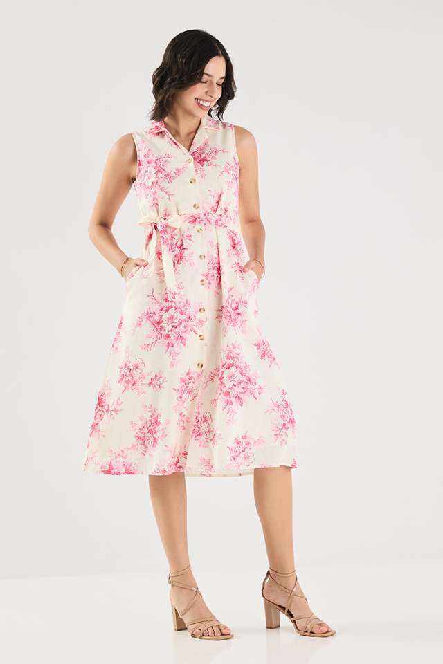 Printed-Collared-Cotton-Women-s-Calf-Length-Dress