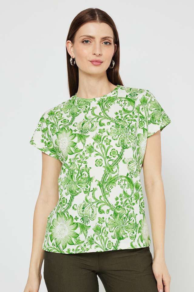 Printed-Blended-Fabric-Round-Neck-Women-s-T-Shirt