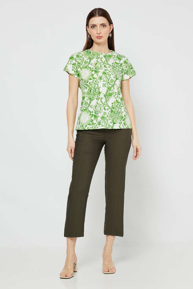 Printed-Blended-Fabric-Round-Neck-Women-s-T-Shirt
