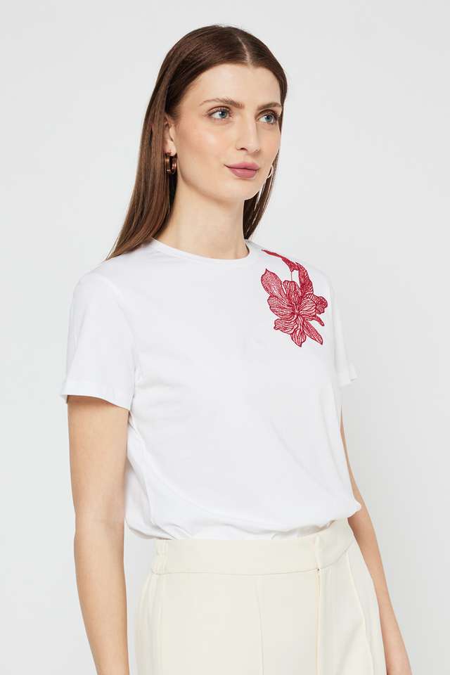 Printed-Blended-Fabric-Round-Neck-Women-s-T-Shirt