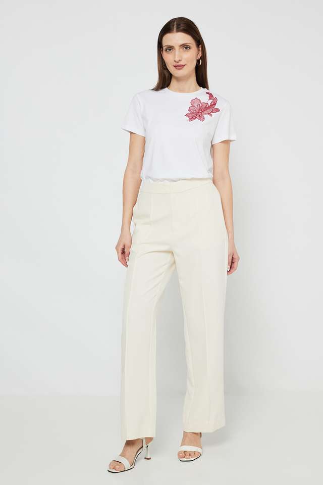 Printed-Blended-Fabric-Round-Neck-Women-s-T-Shirt