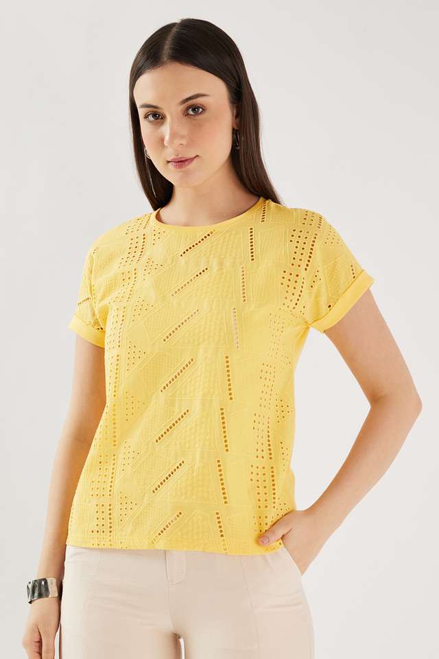 Solid-Blended-Fabric-Regular-Fit-Women-s-T-Shirt