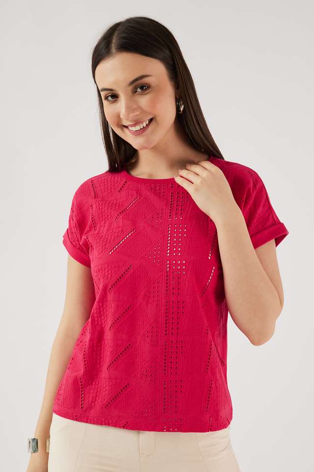 Solid-Blended-Fabric-Regular-Fit-Women-s-T-Shirt