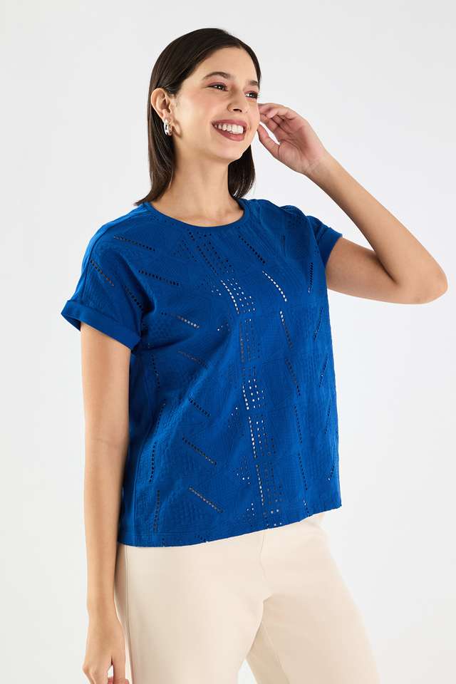 Solid-Blended-Fabric-Round-Neck-Women-s-T-Shirt