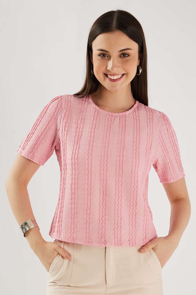 Textured-Blended-Fabric-Regular-Fit-Women-s-T-Shirt
