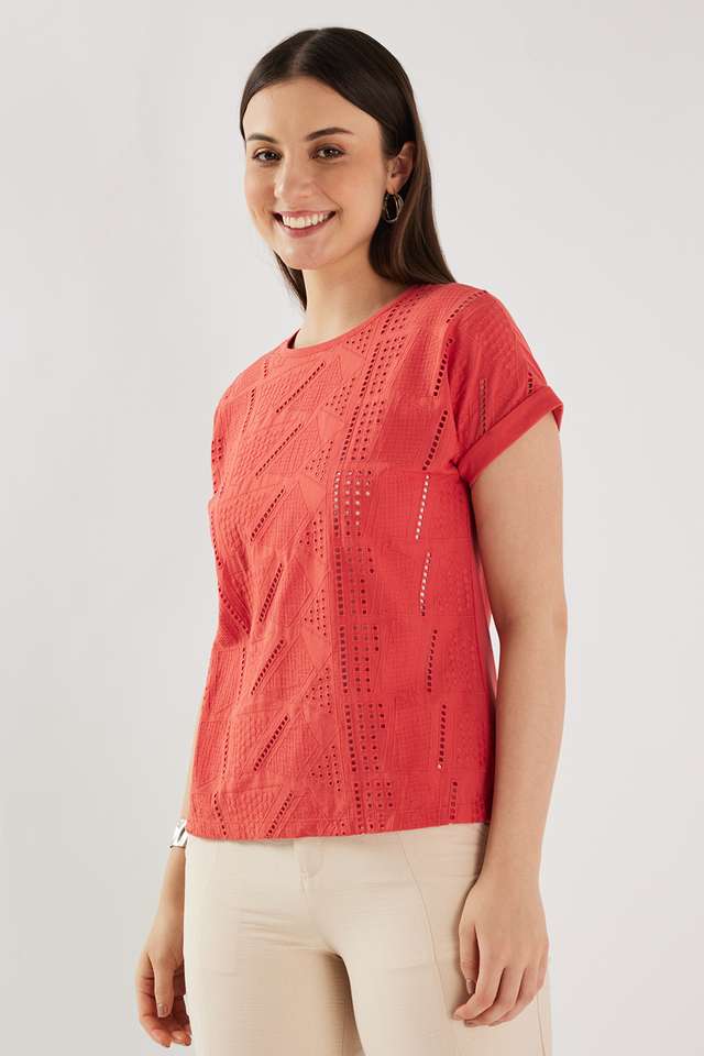 Solid-Blended-Fabric-Regular-Fit-Women-s-T-Shirt