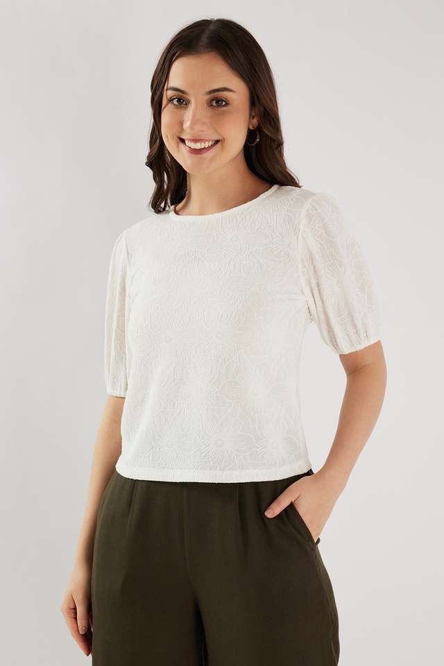 Textured-Blended-Fabric-Round-Neck-Women-s-Top