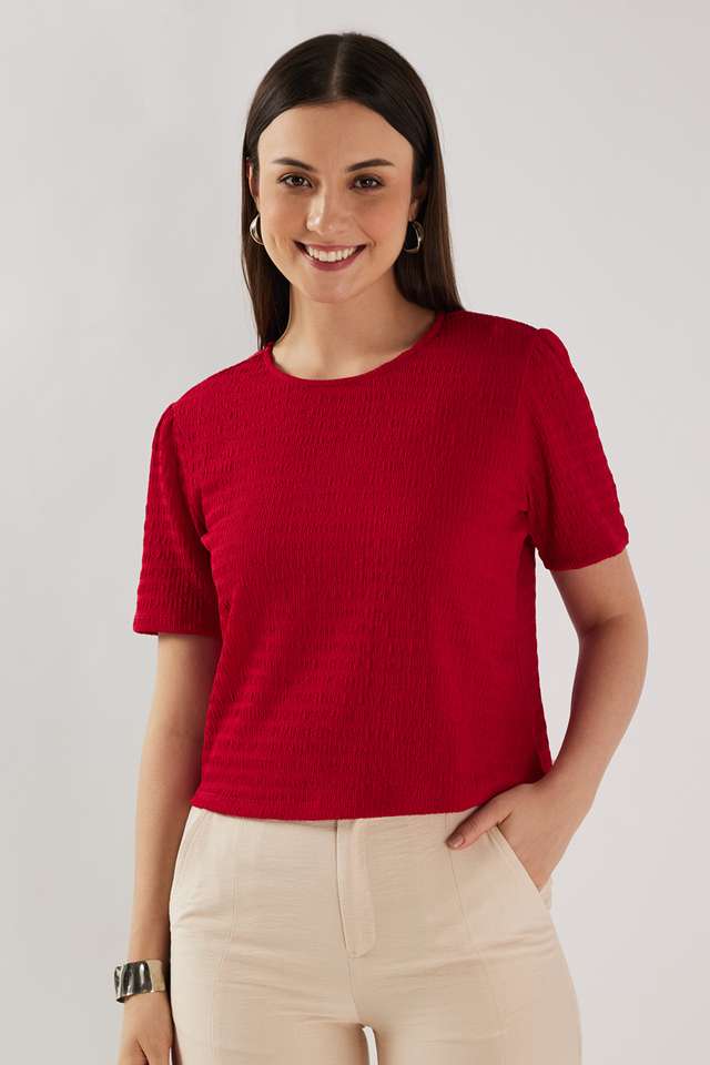 Textured-Blended-Fabric-Round-Neck-Women-s-Top
