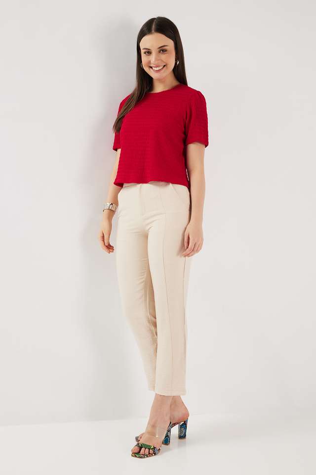 Textured-Blended-Fabric-Round-Neck-Women-s-Top