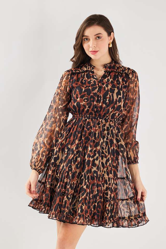 Stripes-Chiffon-V-Neck-Women-s-Knee-Length-Dress