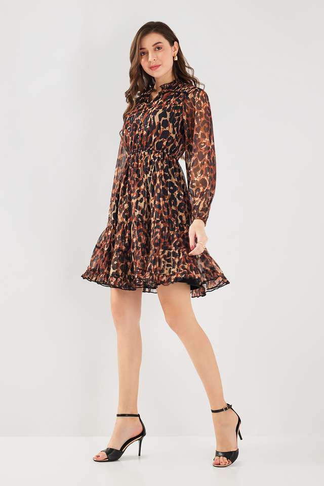 Stripes-Chiffon-V-Neck-Women-s-Knee-Length-Dress