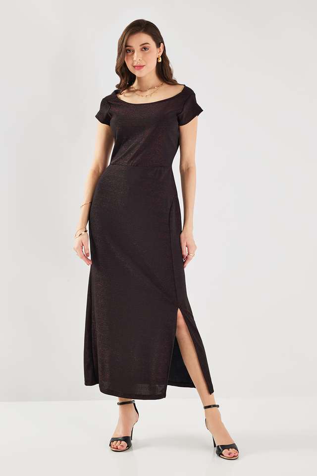 Solid-Blended-Fabric-Round-Neck-Women-s-Maxi-Dress