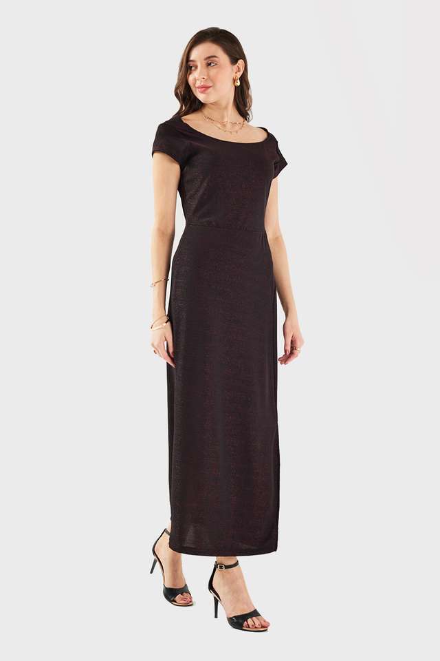 Solid-Blended-Fabric-Round-Neck-Women-s-Maxi-Dress