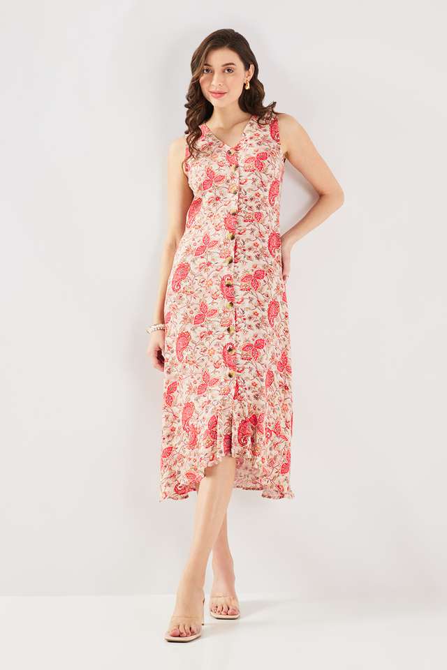 Printed-Blended-Fabric-V-Neck-Women-s-Maxi-Dress