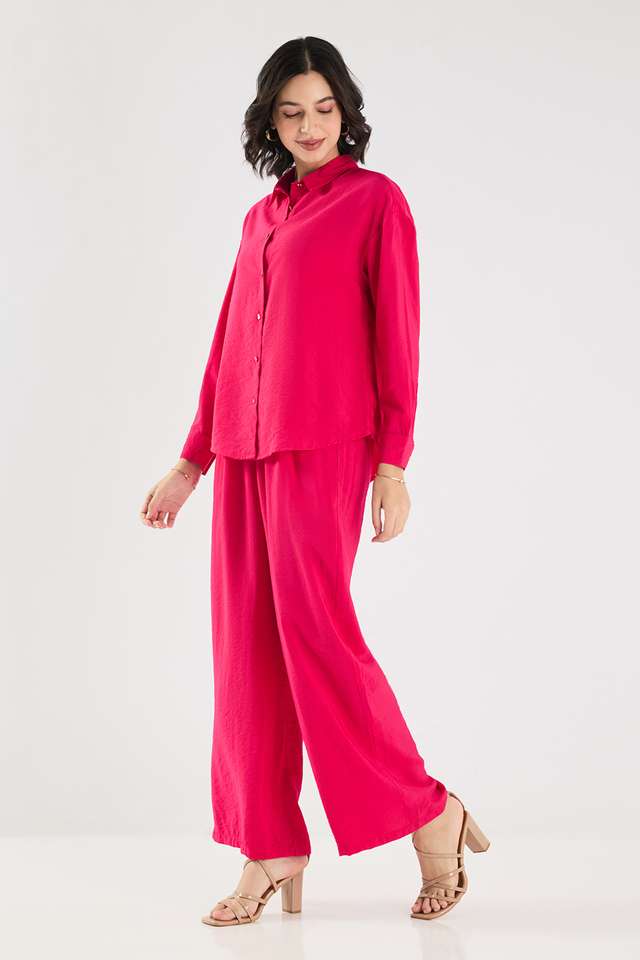 Solid-Ankle-Length-Blended-Fabric-Woven-Women-s-Co-Ord-Set
