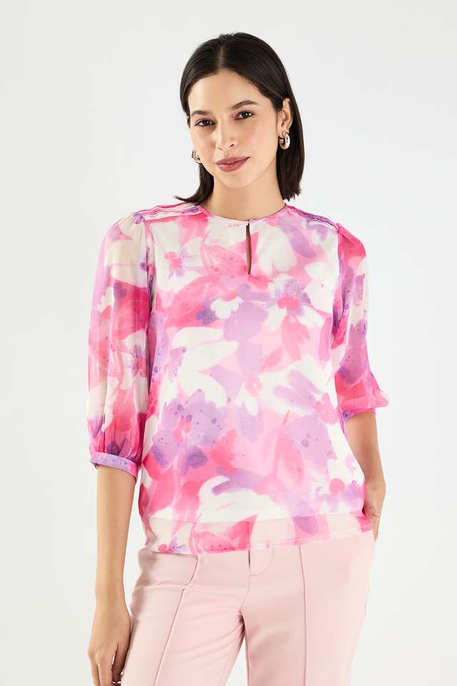 Printed-Chiffon-Round-Neck-Women-s-Top