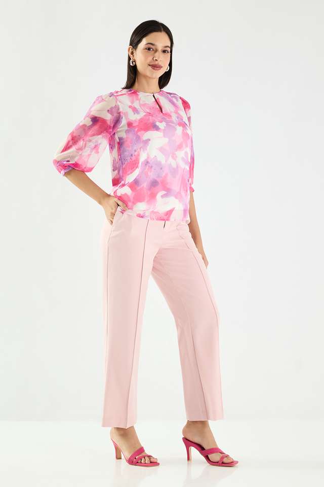 Printed-Chiffon-Round-Neck-Women-s-Top