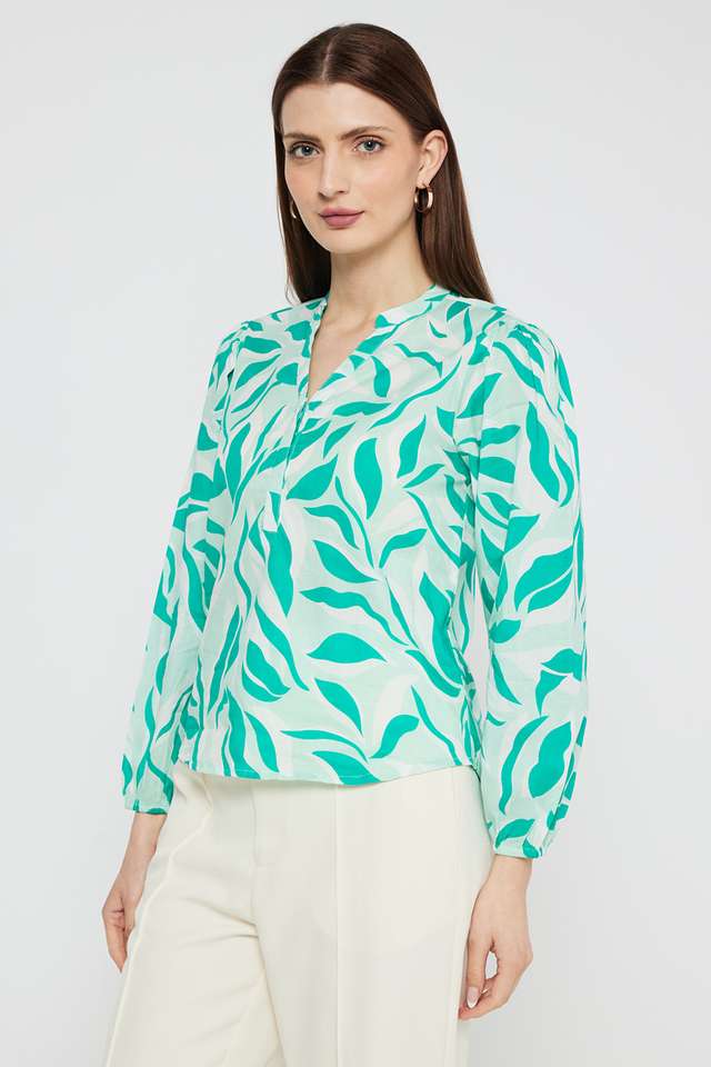 Printed-Cotton-V-Neck-Women-s-Top