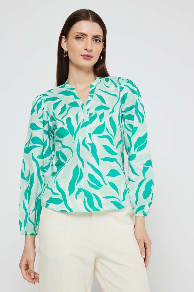 Printed-Cotton-V-Neck-Women-s-Top