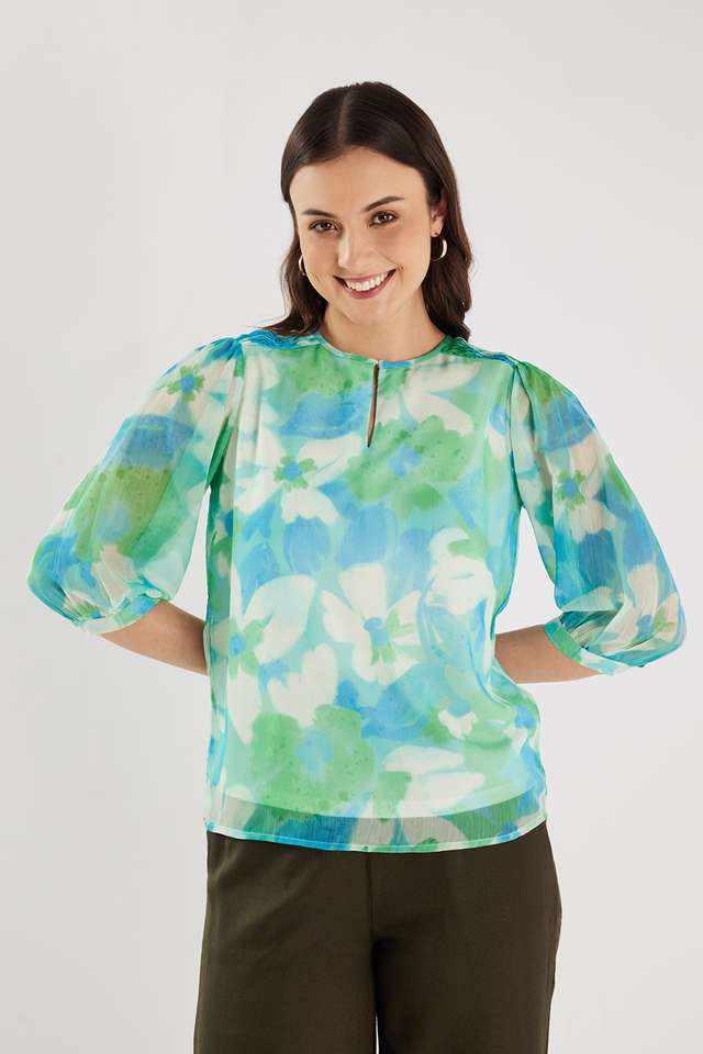 Printed-Chiffon-Round-Neck-Women-s-Top