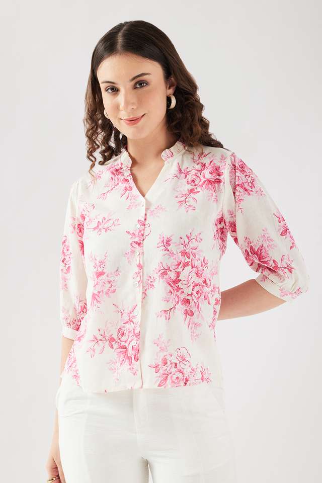 Printed-Cotton-V-Neck-Women-s-Top