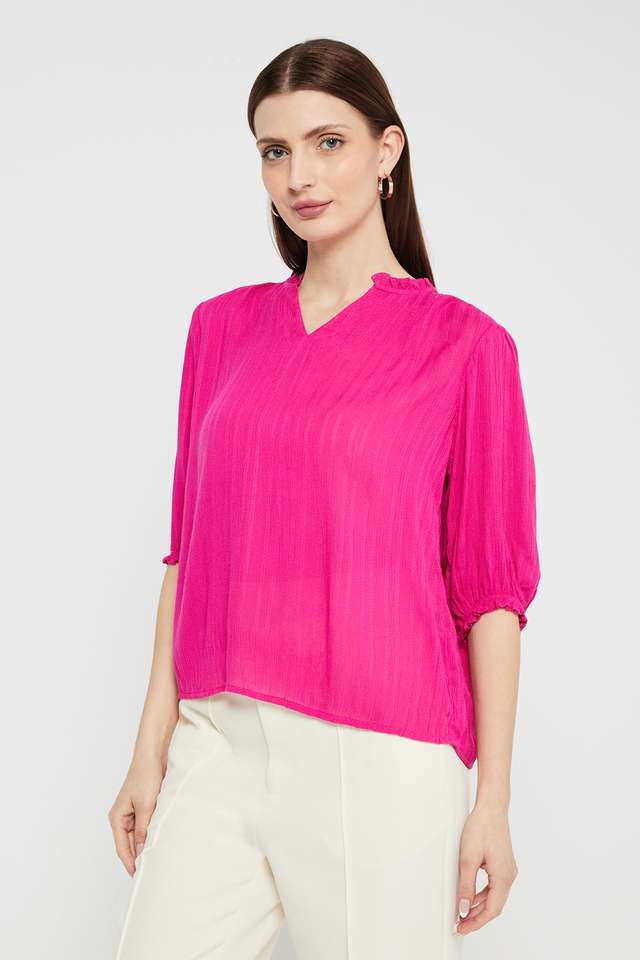 Dobby-Viscose-V-Neck-Women-s-Top