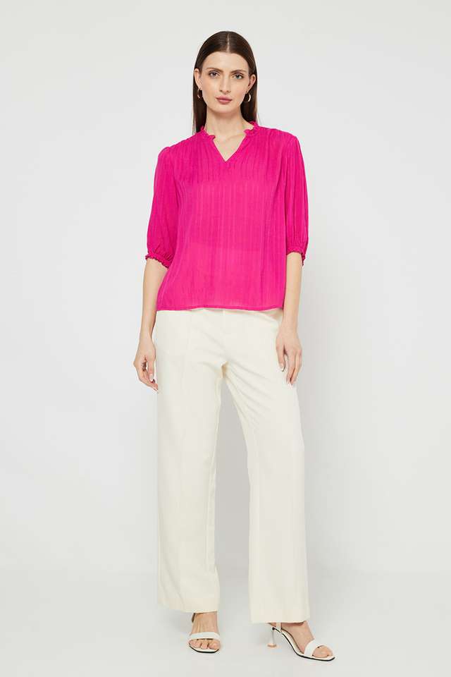 Dobby-Viscose-V-Neck-Women-s-Top
