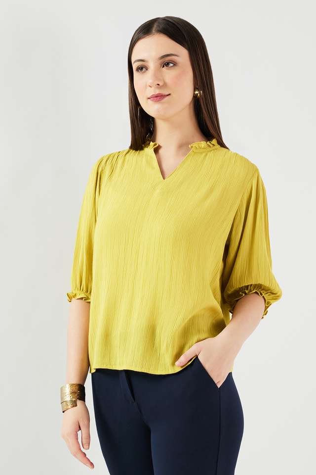 Dobby-Viscose-V-Neck-Women-s-Top