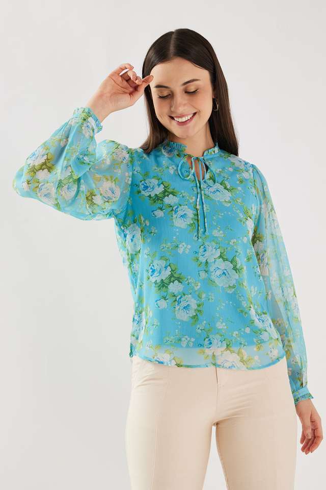 Printed-Chiffon-V-Neck-Women-s-Top
