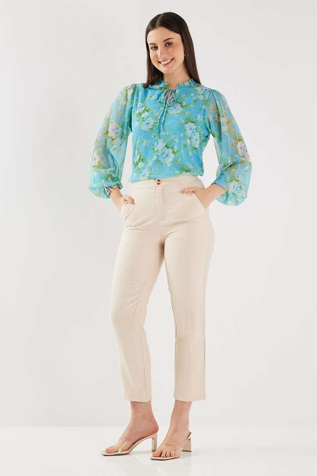 Printed-Chiffon-V-Neck-Women-s-Top