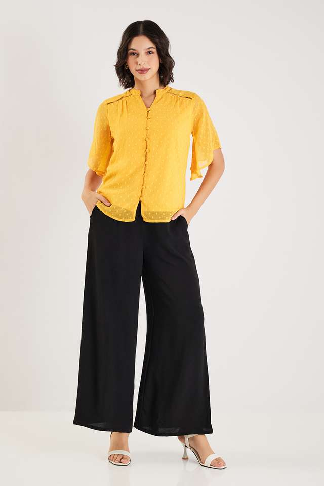 Dobby-Polyester-V-Neck-Women-s-Top