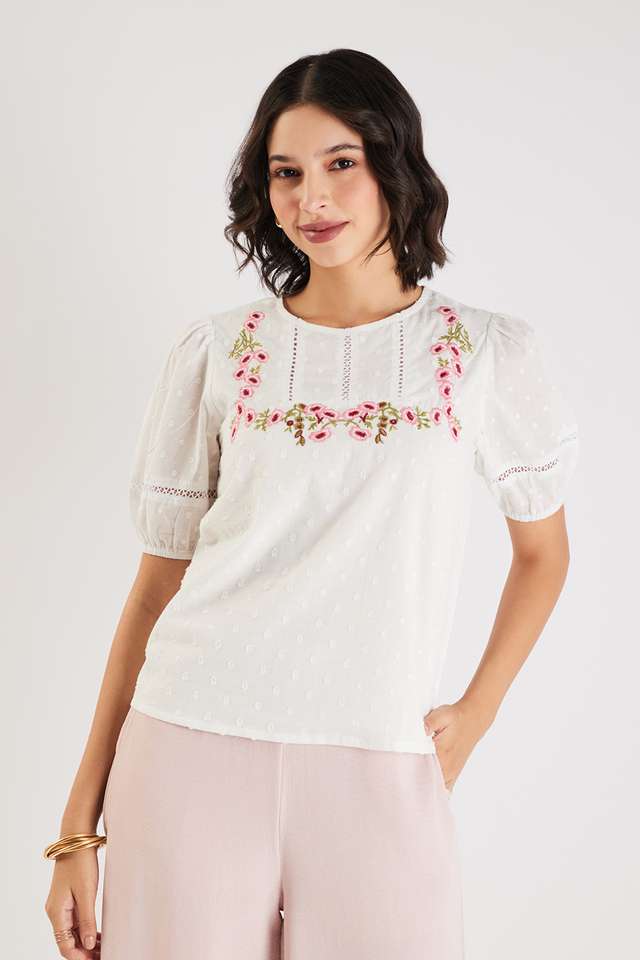 Embroidered-Cotton-Round-Neck-Women-s-Top