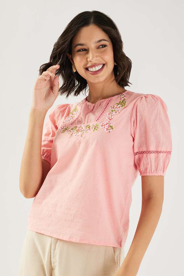 Embroidered-Cotton-Round-Neck-Women-s-Top
