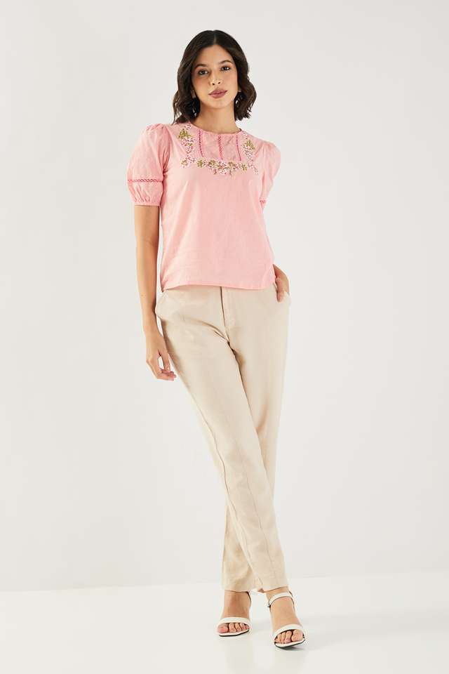 Embroidered-Cotton-Round-Neck-Women-s-Top