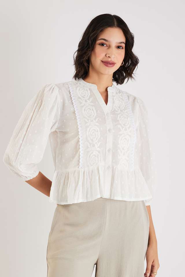 Embroidered-Cotton-V-Neck-Women-s-Top
